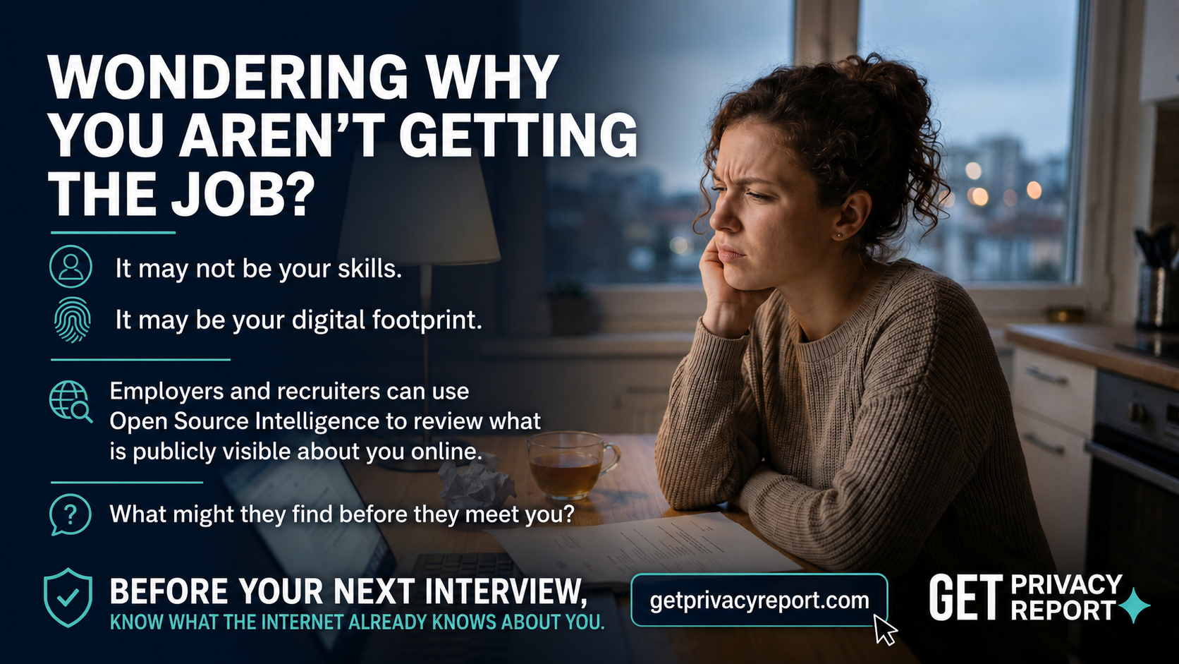 Get Privacy Report image about job search and online digital footprint awareness